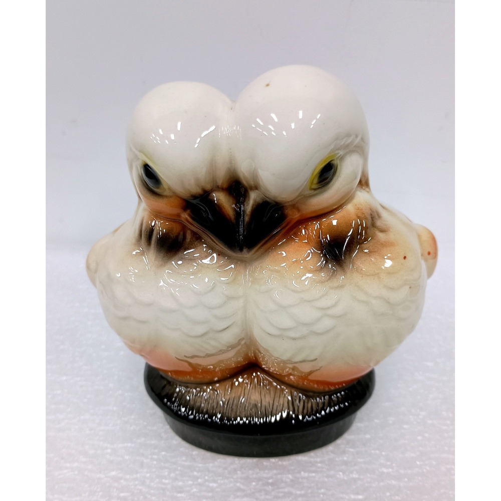 Vintage 50s Ceramic Love Birds Planter White Brown Cottagecore MCM